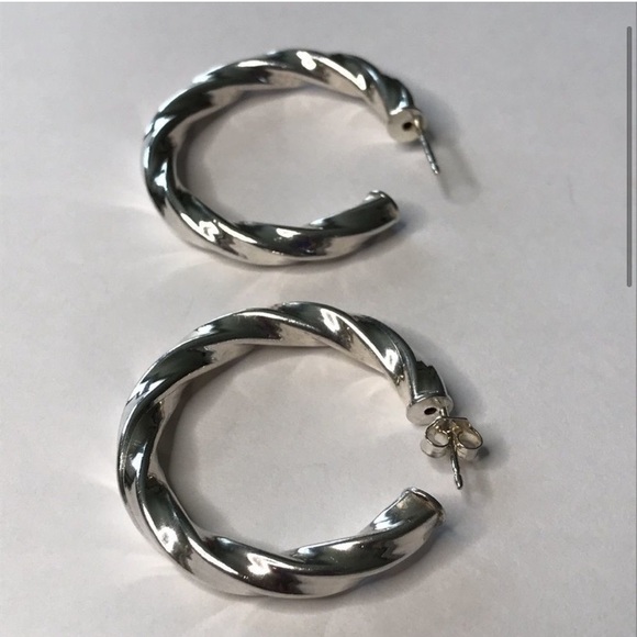Vintage Sterling Silver 925 Twisted Hoop Earrings - Picture 2 of 3
